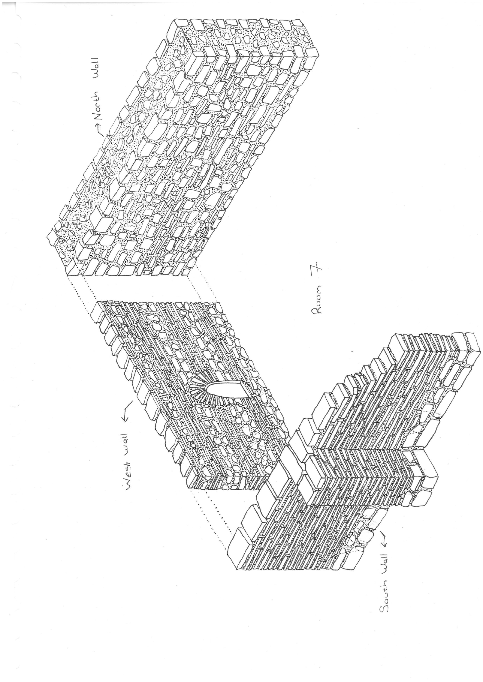 Hand-drawn study of Roman masonry construction